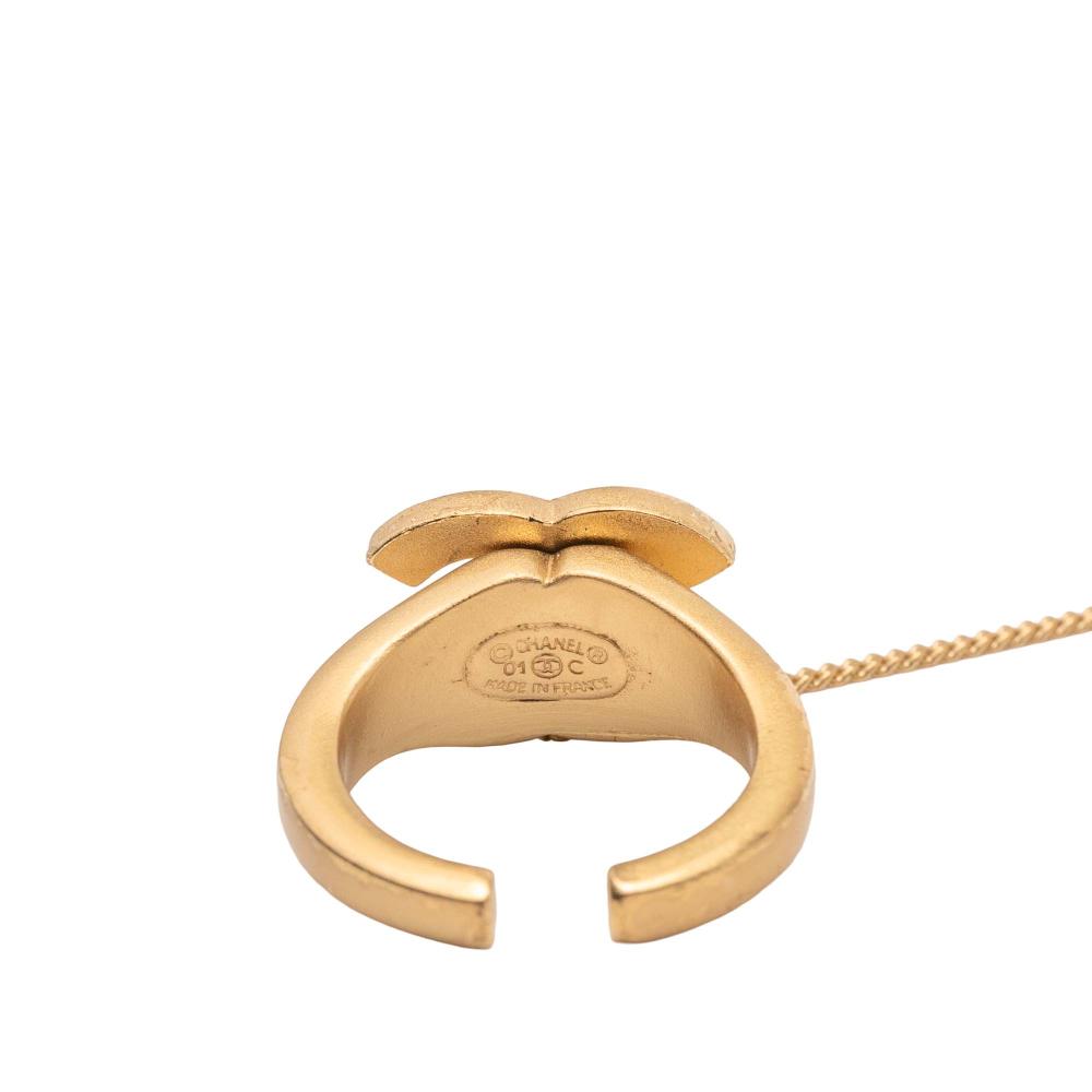 Chanel AB Chanel Gold Gold Plated Metal CC Rhinestone and Logo Cuff Bracelet and Ring Set France