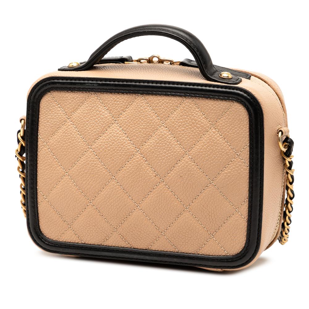 Chanel B Chanel Brown Beige with Black Caviar Leather Leather Small Caviar CC Filigree Vanity Case Italy