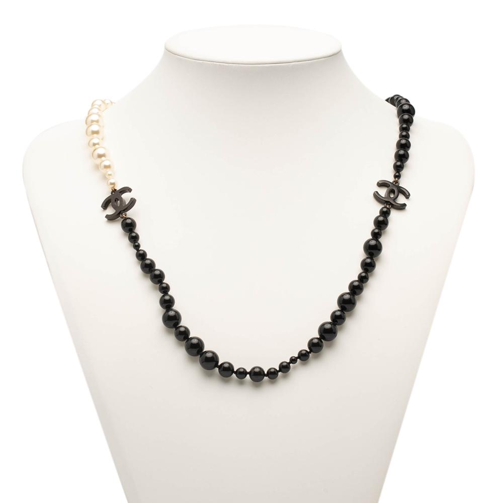 Chanel AB Chanel Black with White Pearl Faux Pearl Other CC and Bead Necklace Italy