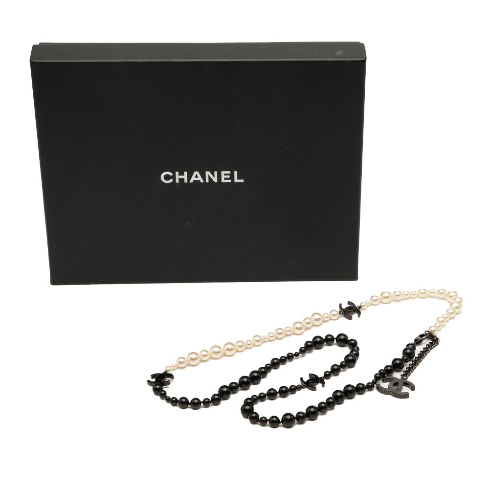 Chanel AB Chanel Black with White Pearl Faux Pearl Other CC and Bead Necklace Italy