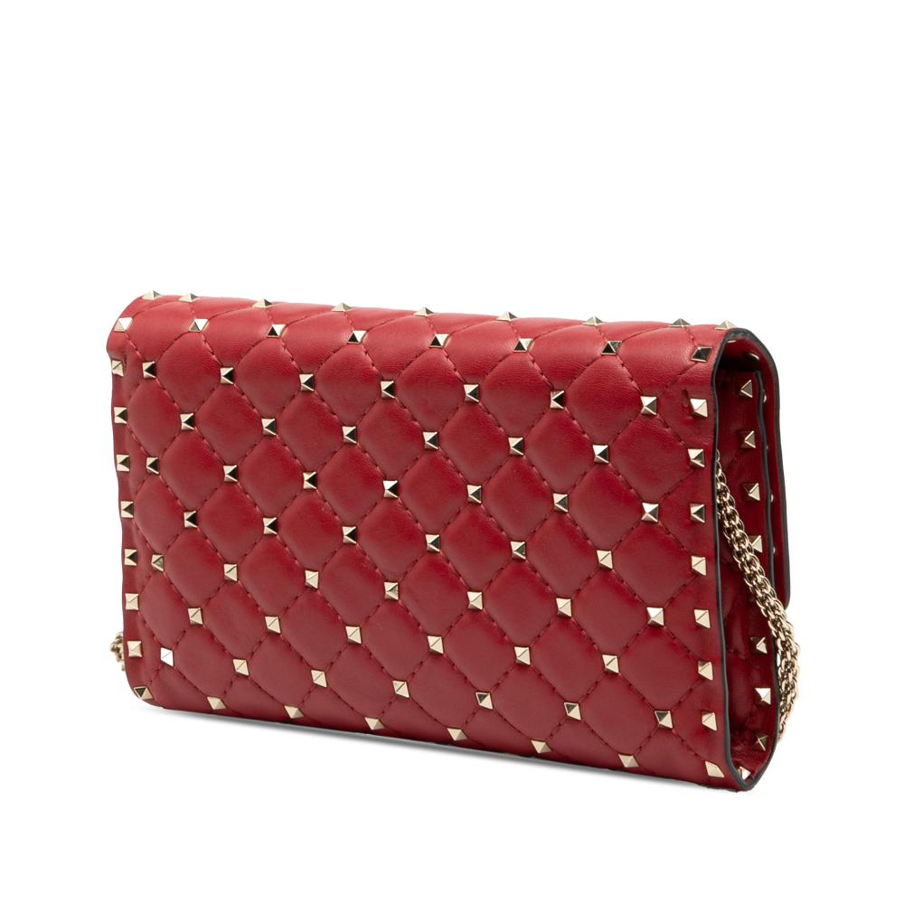 Valentino AB Valentino Red Calf Leather Rockstud Spike Wallet on Chain Italy