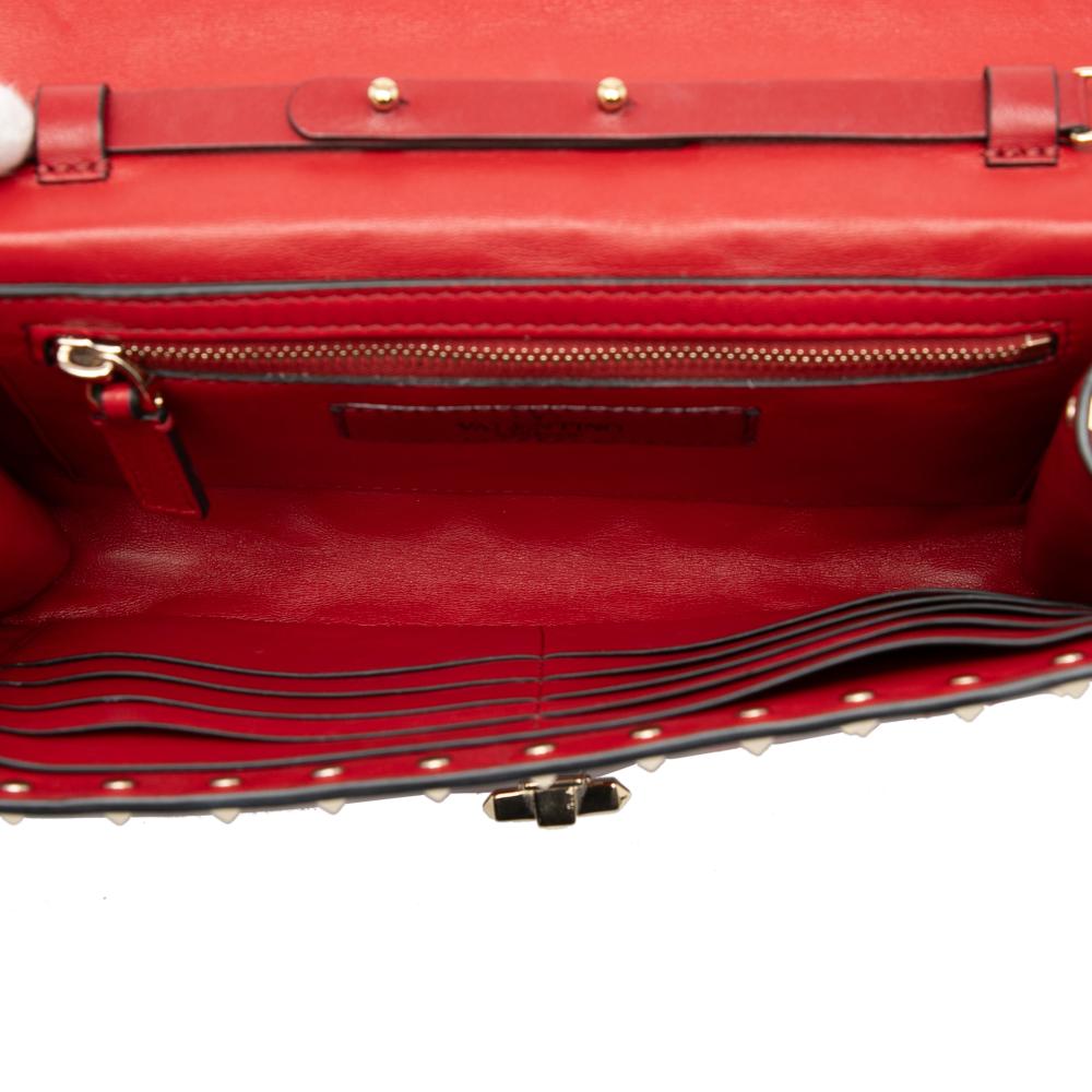 Valentino AB Valentino Red Calf Leather Rockstud Spike Wallet on Chain Italy