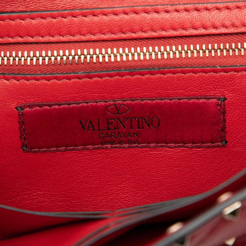 Valentino AB Valentino Red Calf Leather Rockstud Spike Wallet on Chain Italy