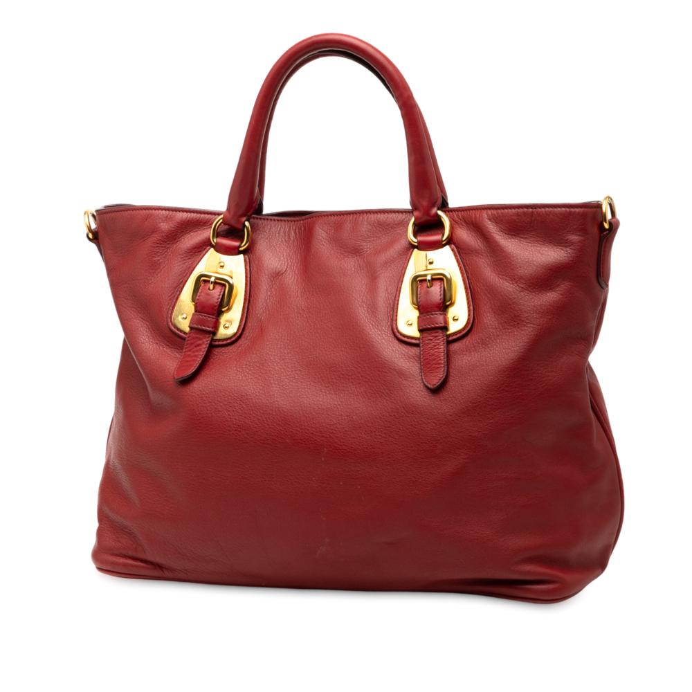 Prada B Prada Red Calf Leather Soft skin Open Convertible Shopping Tote China