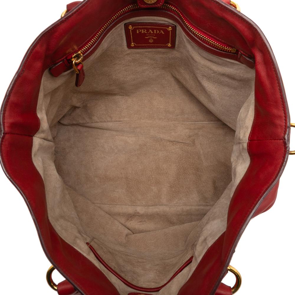 Prada B Prada Red Calf Leather Soft skin Open Convertible Shopping Tote China