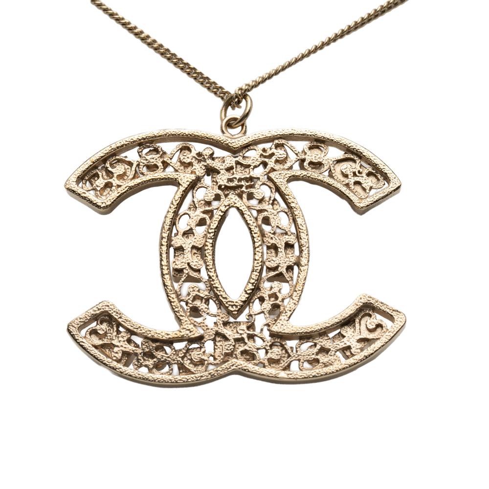 Chanel AB Chanel Gold Gold Plated Metal CC Crystals Pendant Necklace Italy