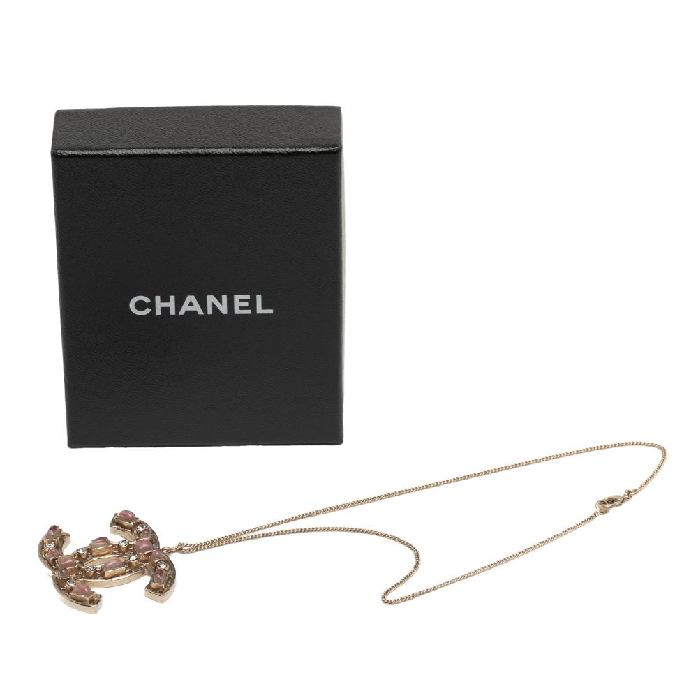 Chanel AB Chanel Gold Gold Plated Metal CC Crystals Pendant Necklace Italy