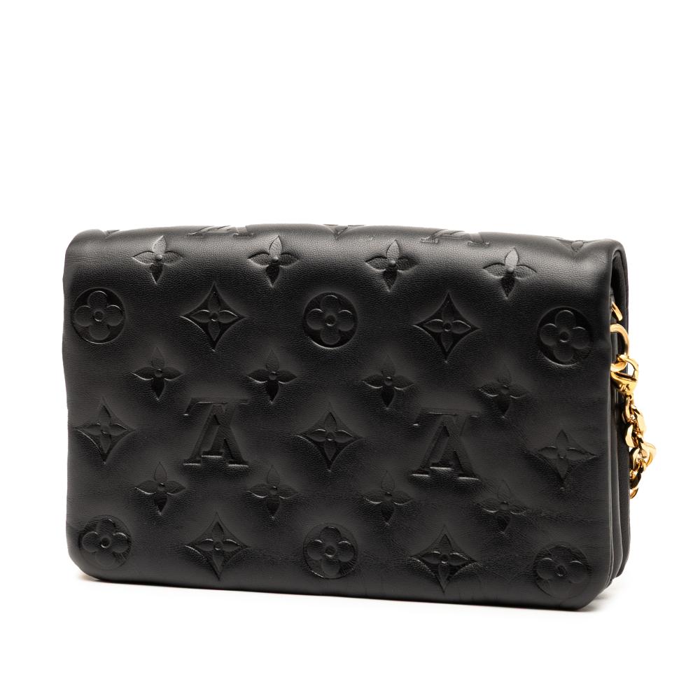 Louis Vuitton AB Louis Vuitton Black Lambskin Leather Leather Monogram Embossed Pochette Coussin Italy