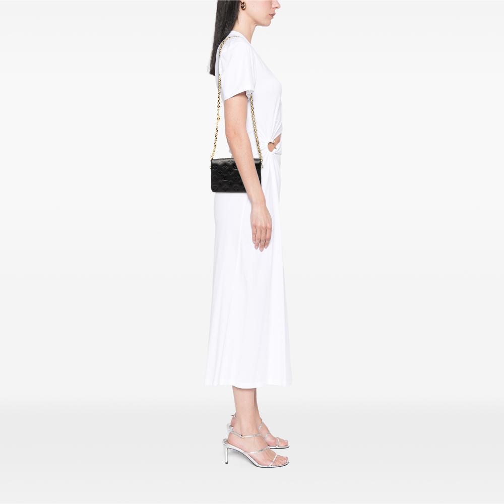 Louis Vuitton AB Louis Vuitton Black Lambskin Leather Leather Monogram Embossed Pochette Coussin Italy