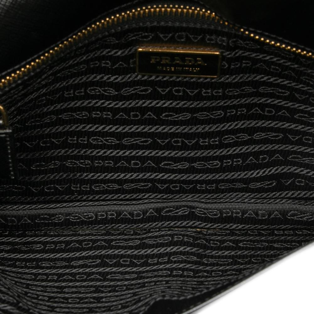 Prada B Prada Black with Gold Saffiano Leather Lux Flap Crossbody Italy