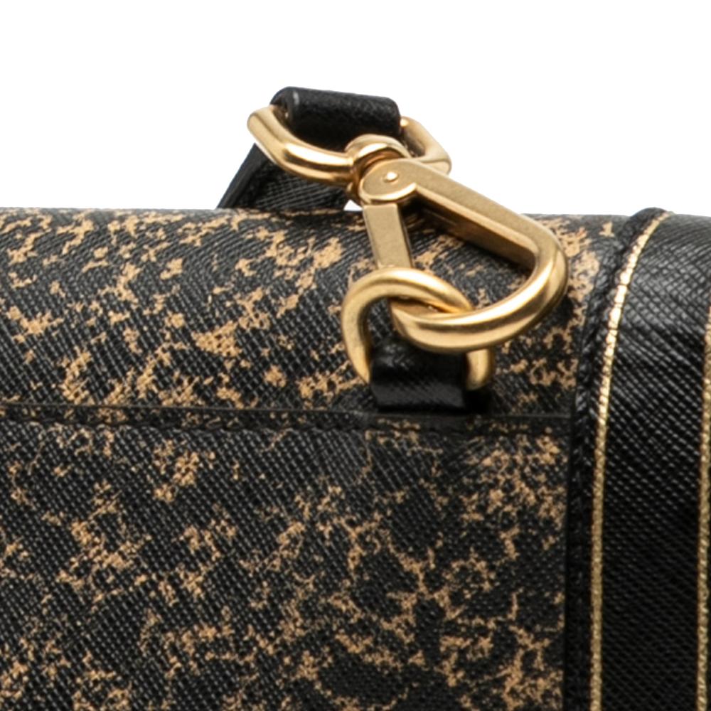 Prada B Prada Black with Gold Saffiano Leather Lux Flap Crossbody Italy