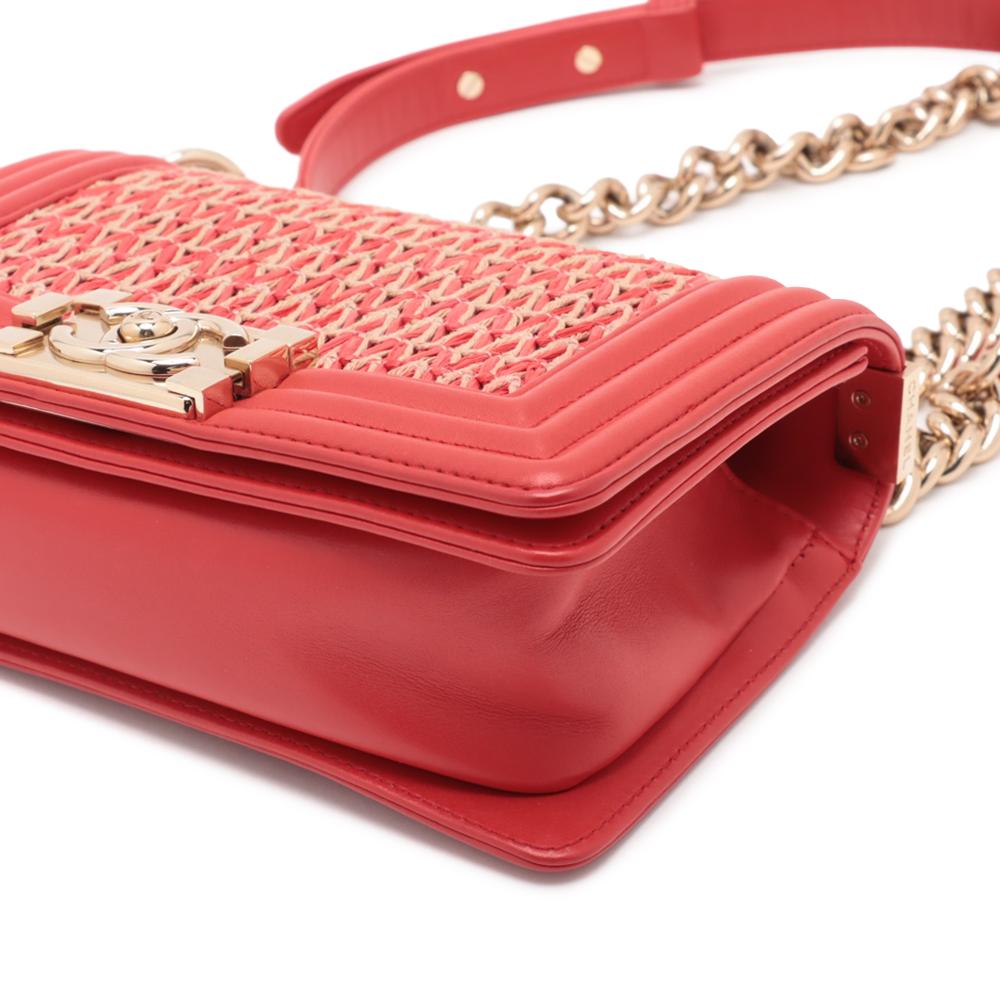 Chanel AB Chanel Red Straw Natural Material Small and Lambskin Boy Flap France