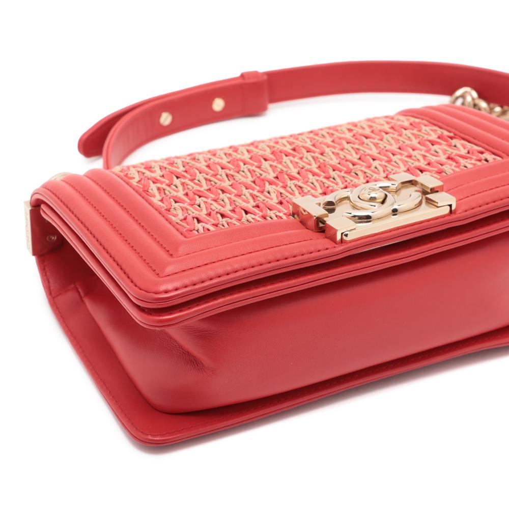 Chanel AB Chanel Red Straw Natural Material Small and Lambskin Boy Flap France