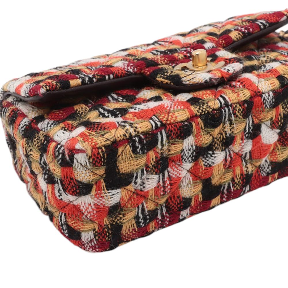 Chanel B Chanel Orange with Multi Tweed Fabric Mini Rectangular Classic Single Flap France