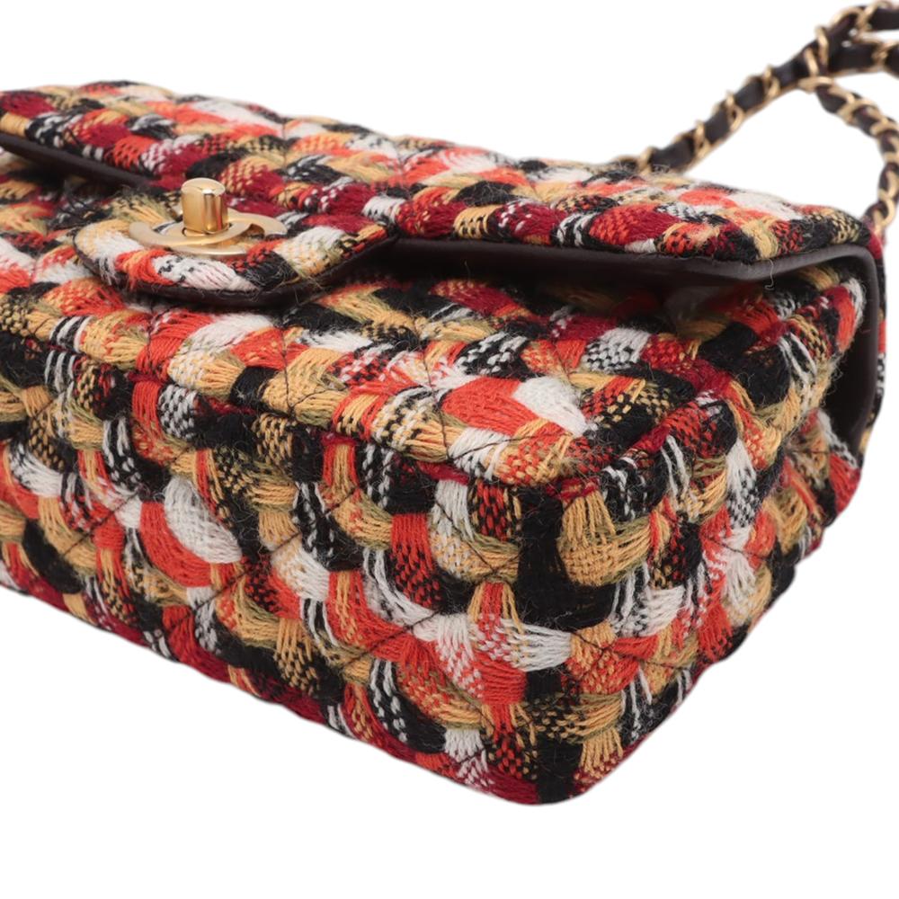 Chanel B Chanel Orange with Multi Tweed Fabric Mini Rectangular Classic Single Flap France