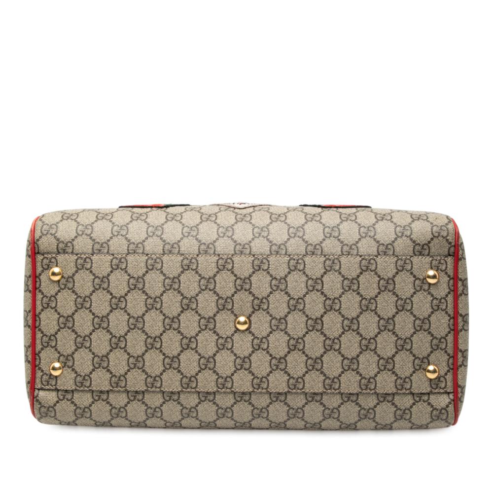 Gucci B Gucci Brown Beige Coated Canvas Fabric Medium GG Supreme Embroidered Satchel Italy