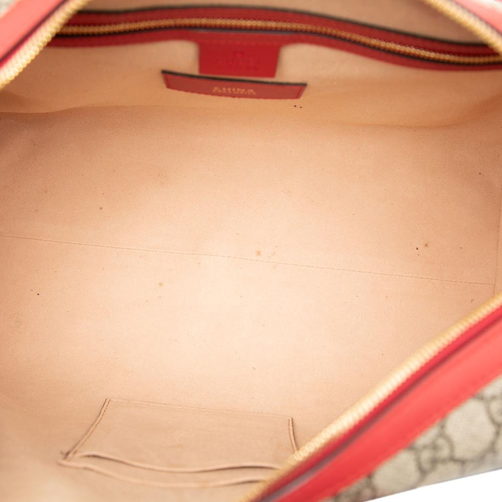 Gucci B Gucci Brown Beige Coated Canvas Fabric Medium GG Supreme Embroidered Satchel Italy