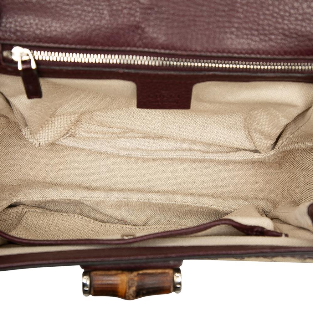 Gucci B Gucci Brown Beige Canvas Fabric Medium GG New Bamboo Top Handle Bag Italy