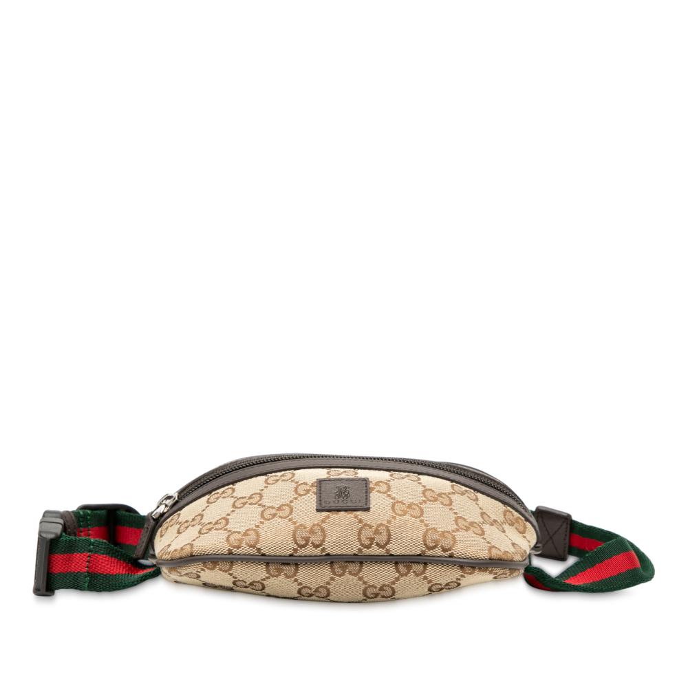 Gucci AB Gucci Brown Beige Canvas Fabric GG Web Childrens Belt Bag Italy
