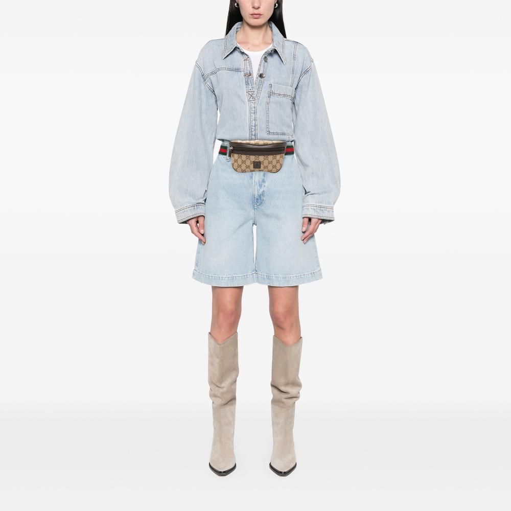 Gucci AB Gucci Brown Beige Canvas Fabric GG Web Childrens Belt Bag Italy