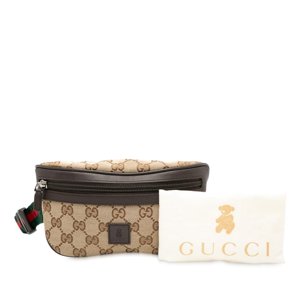 Gucci AB Gucci Brown Beige Canvas Fabric GG Web Childrens Belt Bag Italy