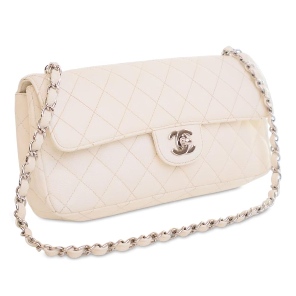 Chanel B Chanel White Caviar Leather Leather Classic Caviar East West Single Flap France