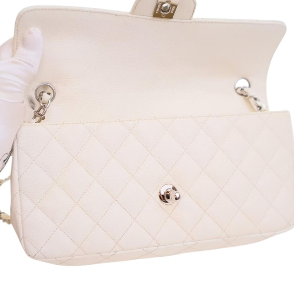 Chanel B Chanel White Caviar Leather Leather Classic Caviar East West Single Flap France