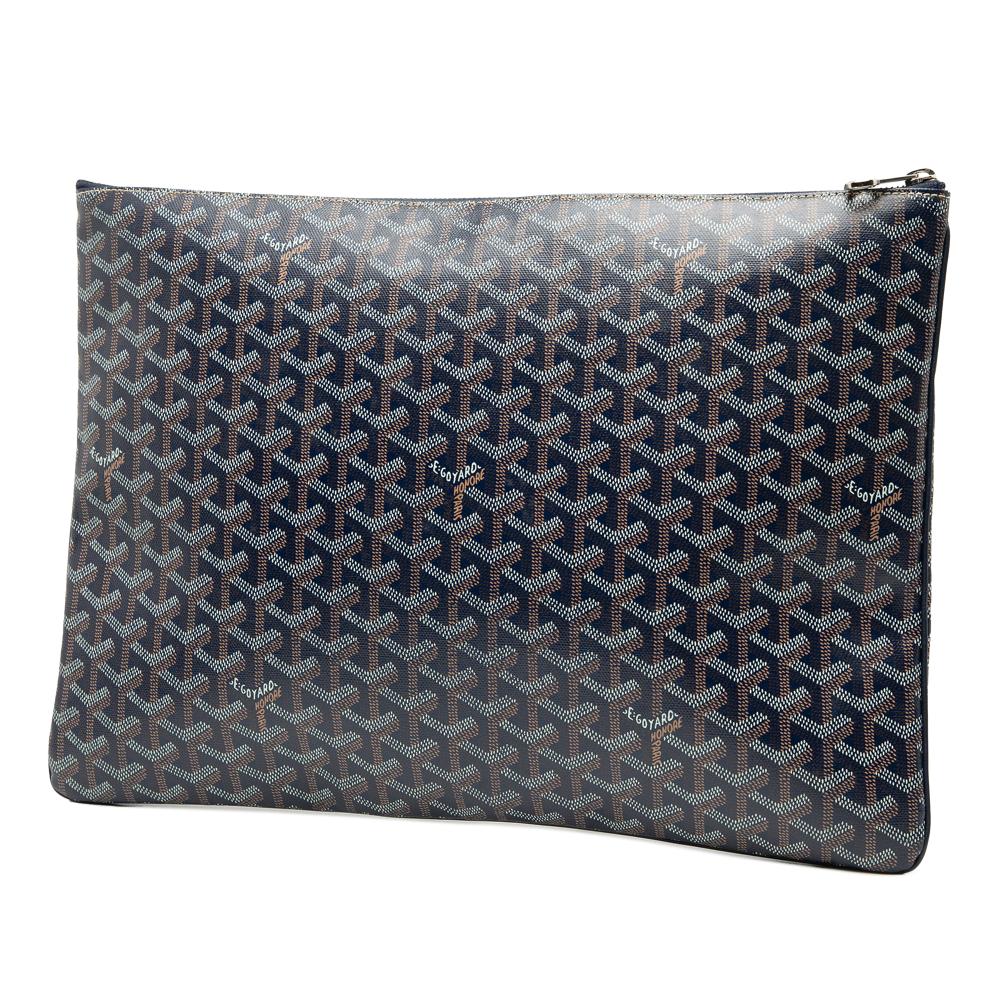 Goyard AB Goyard Blue Navy Coated Canvas Fabric Goyardine Senat GM France