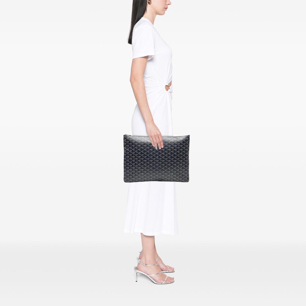 Goyard AB Goyard Blue Navy Coated Canvas Fabric Goyardine Senat GM France