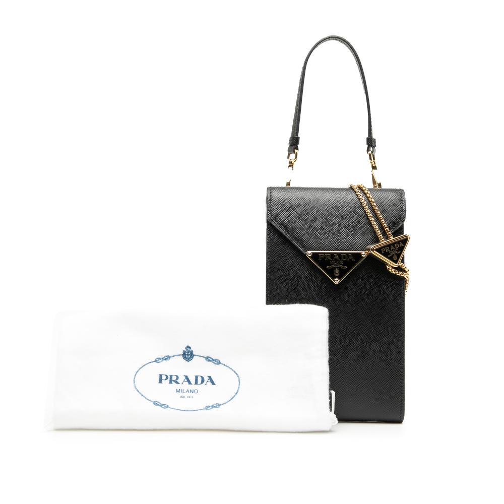 Prada AB Prada Black Saffiano Leather Mini Lux Top Handle Bag Italy