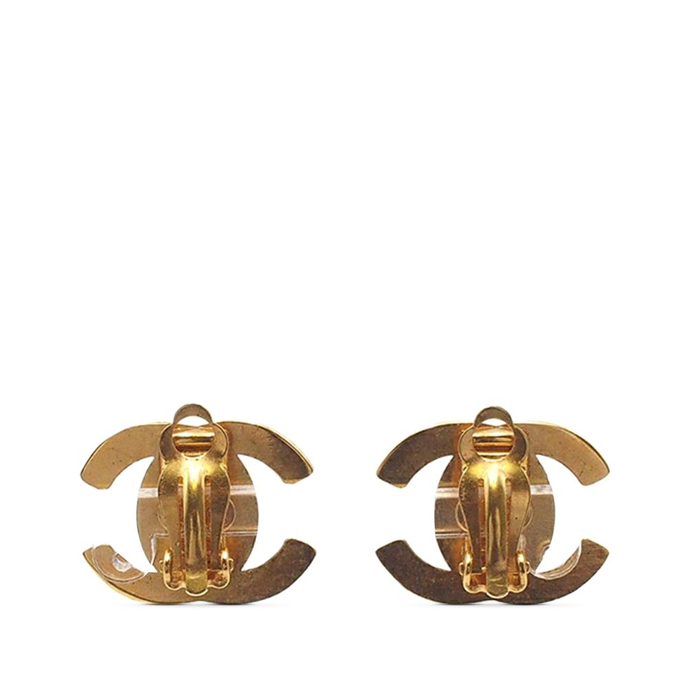 Chanel B Chanel Gold Gold Plated Metal CC Turn Lock Clip on Earrings France