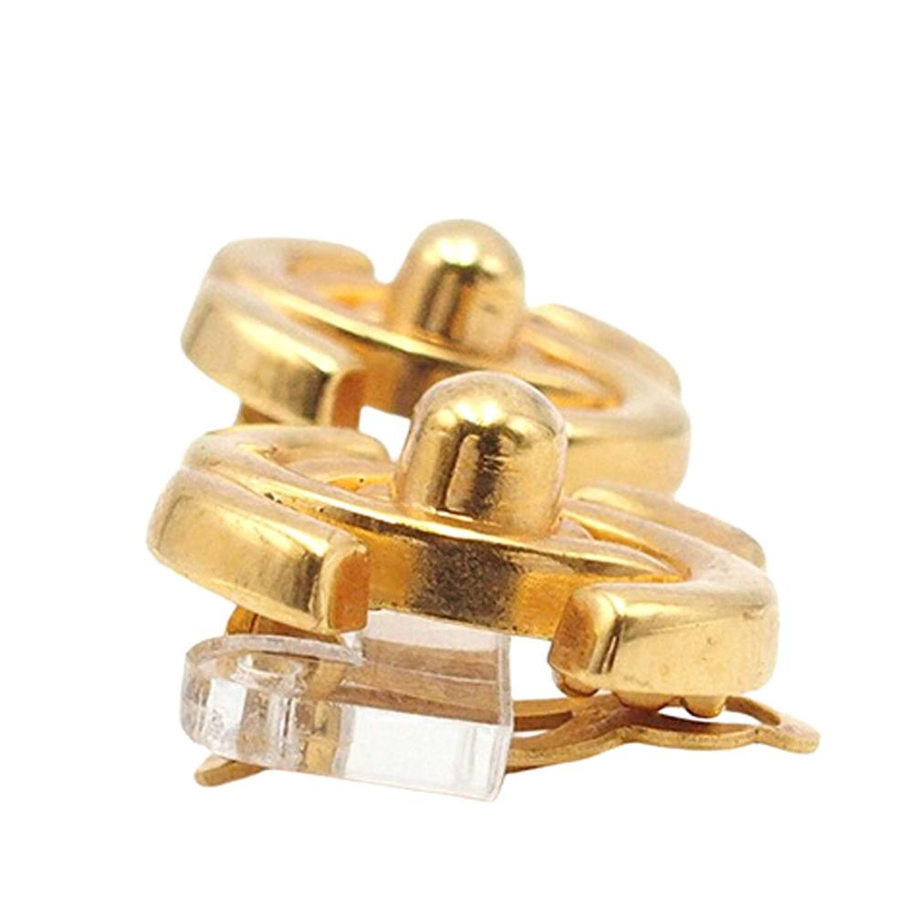 Chanel B Chanel Gold Gold Plated Metal CC Turn Lock Clip on Earrings France