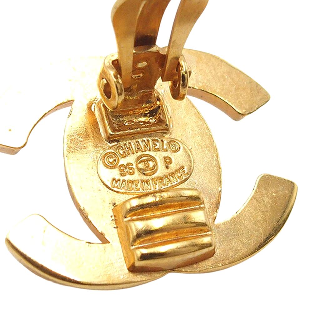 Chanel B Chanel Gold Gold Plated Metal CC Turn Lock Clip on Earrings France