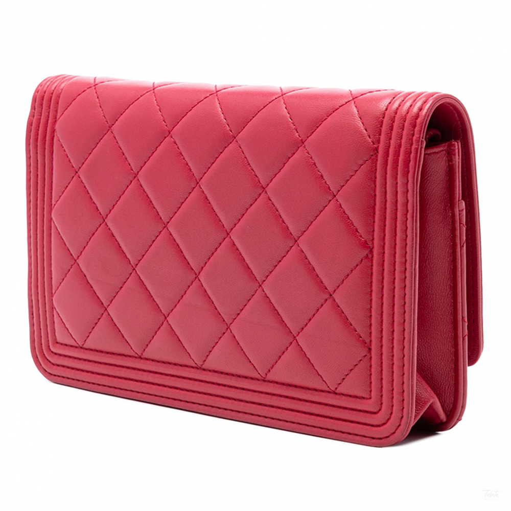 Chanel Boy Caviar Leather Quilted Wallet on Chain Crossbody Red