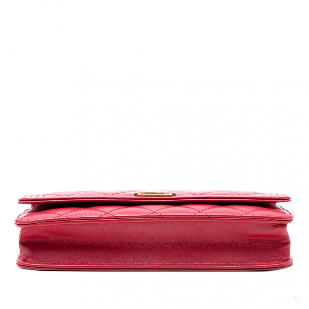 Chanel Boy Caviar Leather Quilted Wallet on Chain Crossbody Red