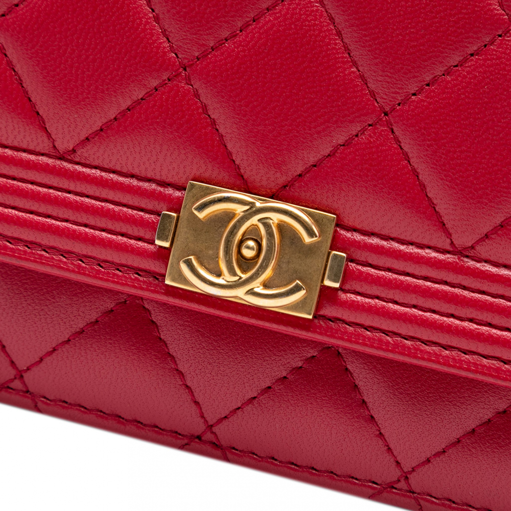 Chanel Boy Caviar Leather Quilted Wallet on Chain Crossbody Red