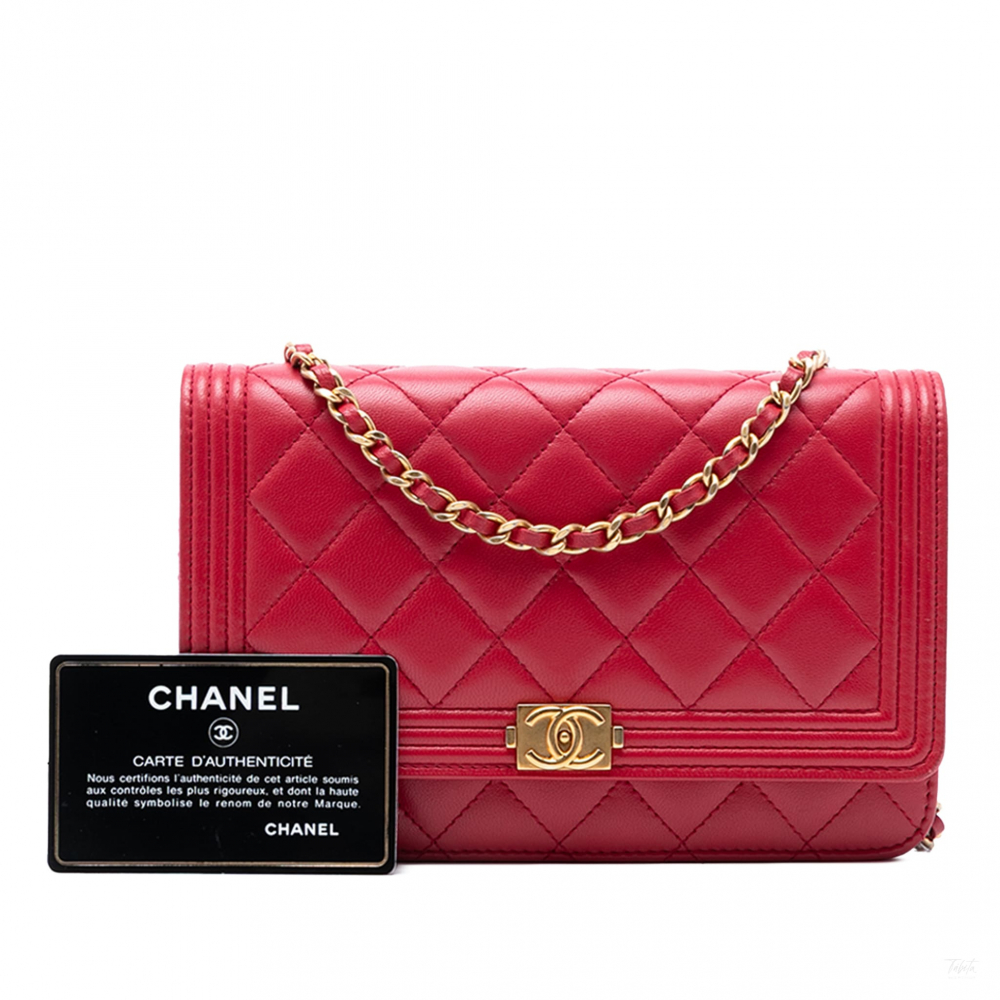 Chanel Boy Caviar Leather Quilted Wallet on Chain Crossbody Red