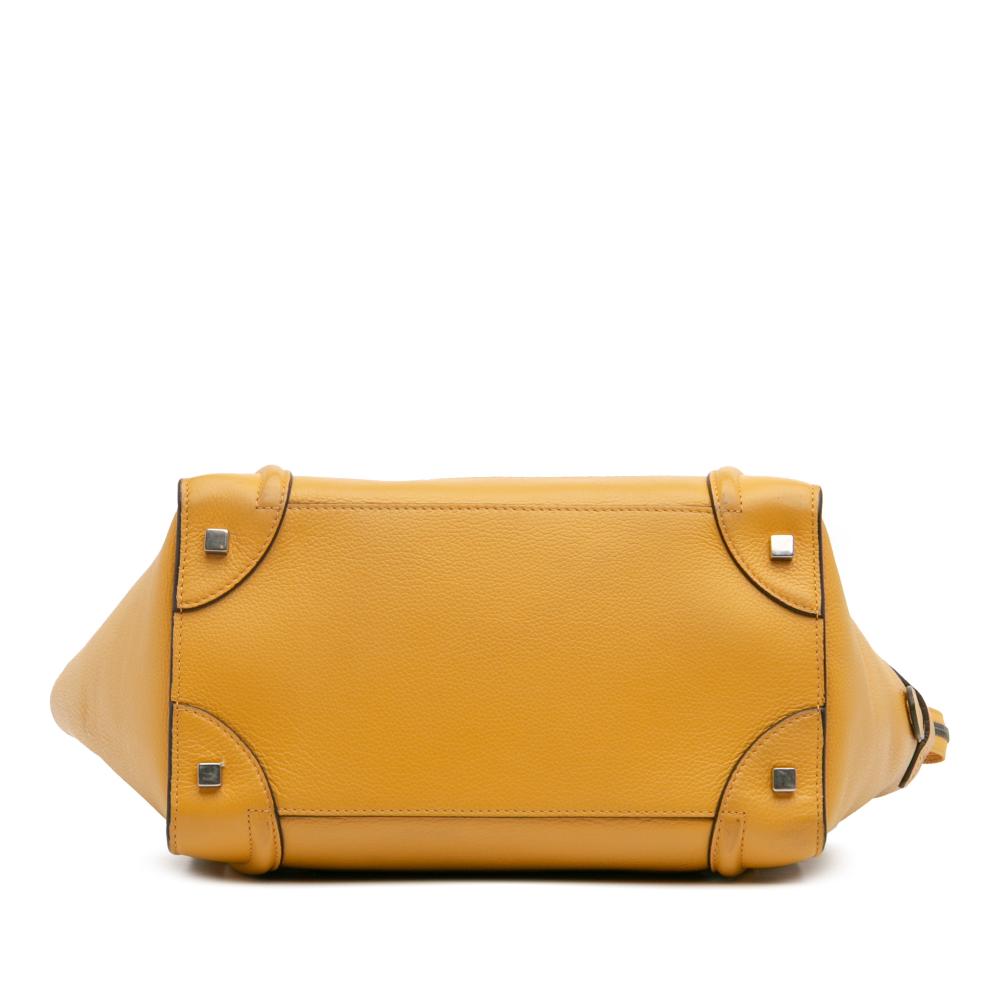 Celine B Celine Yellow Mustard Calf Leather Mini Drummed skin Luggage Tote Italy