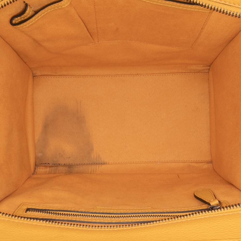 Celine B Celine Yellow Mustard Calf Leather Mini Drummed skin Luggage Tote Italy