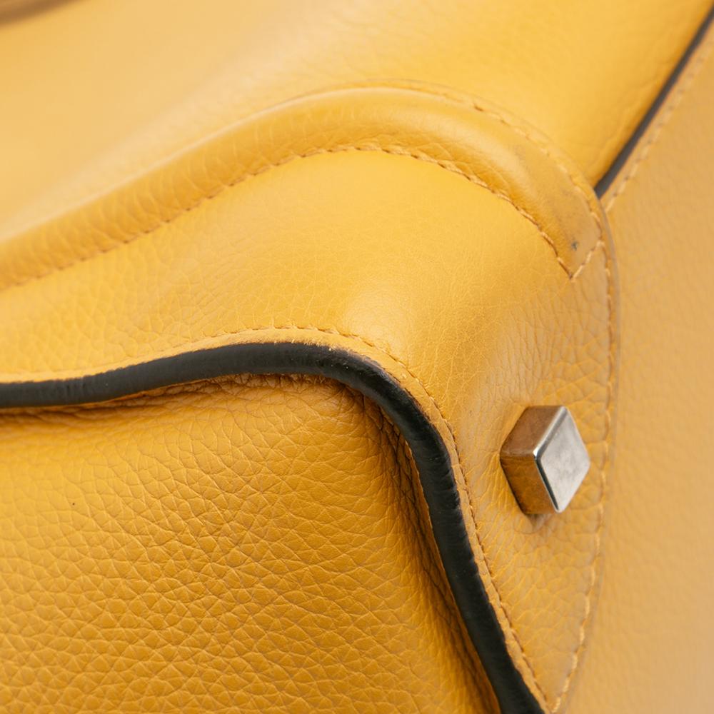 Celine B Celine Yellow Mustard Calf Leather Mini Drummed skin Luggage Tote Italy
