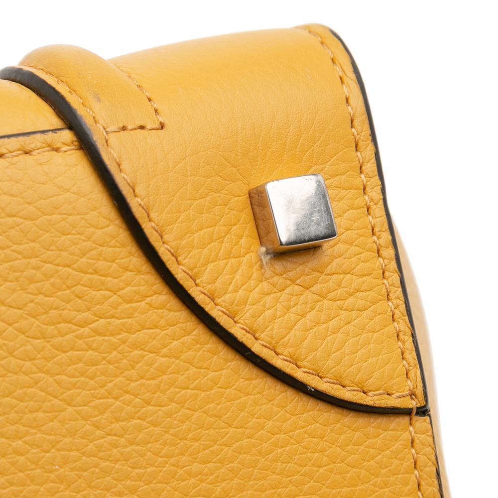 Celine B Celine Yellow Mustard Calf Leather Mini Drummed skin Luggage Tote Italy