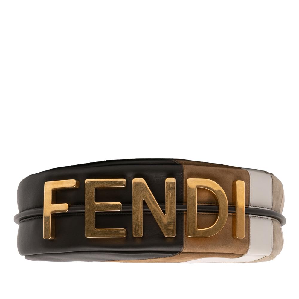 Fendi AB Fendi Brown Calf Leather Small skin and Suede Rainbow Fendigraphy Italy