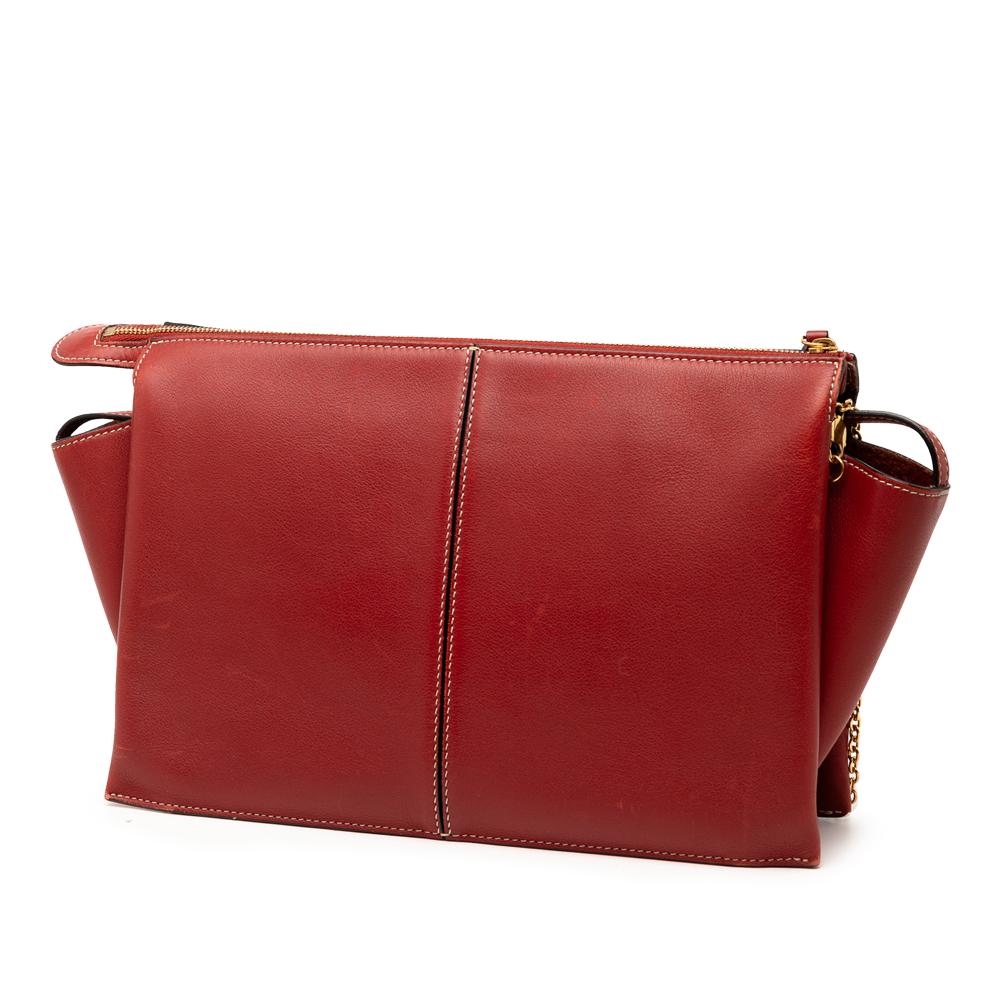 Celine B Celine Red Calf Leather Trifold Clutch On Chain Italy