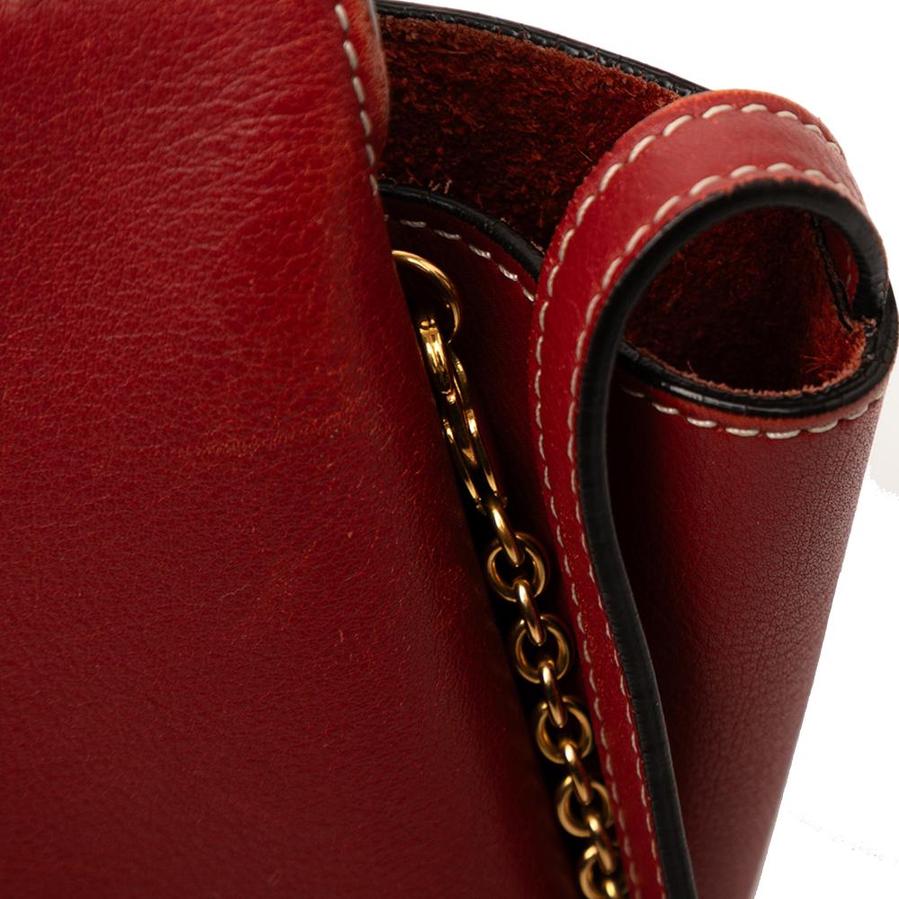 Celine B Celine Red Calf Leather Trifold Clutch On Chain Italy
