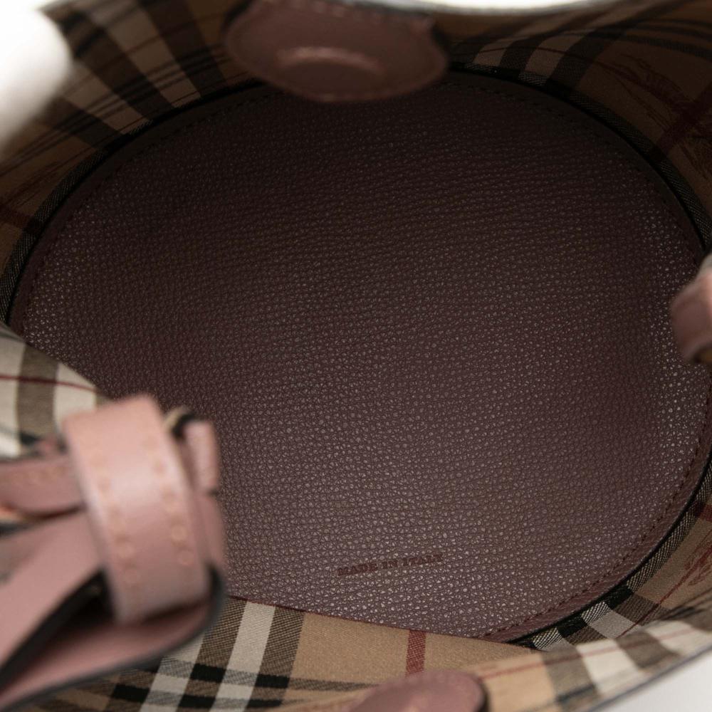 Burberry B Burberry Pink Rose Gold Calf Leather Lorne Bucket Bag Italy