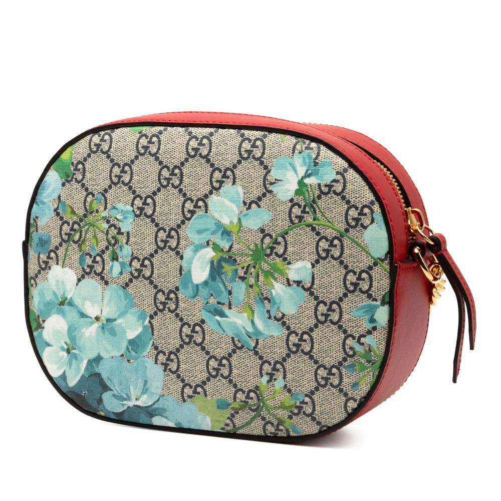 Gucci AB Gucci Brown Beige with Red Coated Canvas Fabric GG Supreme Blooms Chain Crossbody Italy