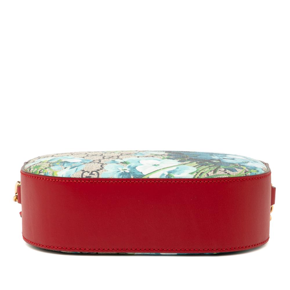 Gucci AB Gucci Brown Beige with Red Coated Canvas Fabric GG Supreme Blooms Chain Crossbody Italy