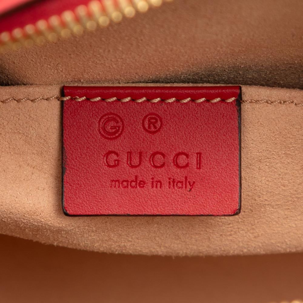 Gucci AB Gucci Brown Beige with Red Coated Canvas Fabric GG Supreme Blooms Chain Crossbody Italy