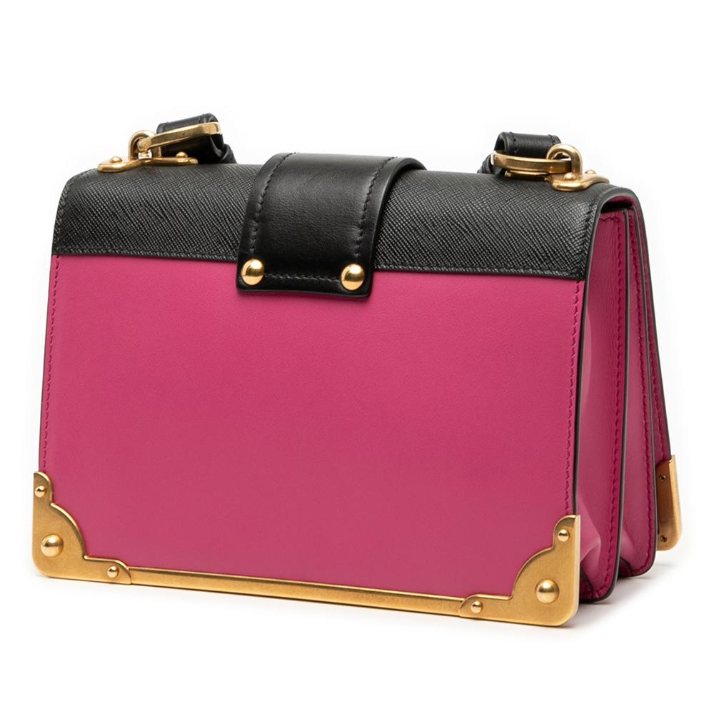 Prada B Prada Pink with Black Calf Leather Saffiano Trimmed City Cahier Crossbody Italy