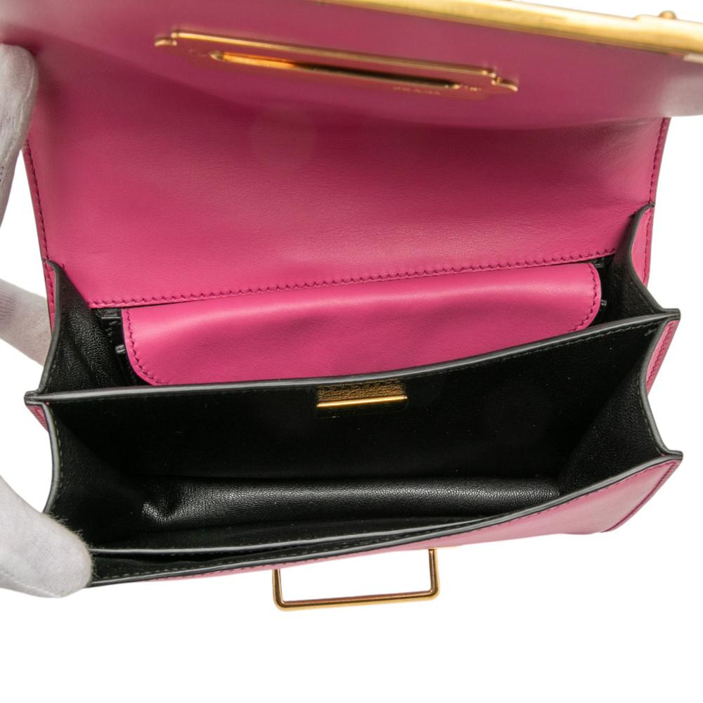 Prada B Prada Pink with Black Calf Leather Saffiano Trimmed City Cahier Crossbody Italy